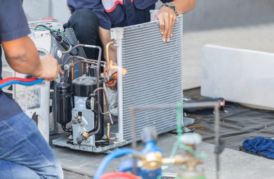 Close up of Air Conditioning Repair team use fuel gases and oxyg